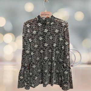 Black & Silver Lace Anne Fontaine Blouse